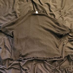 Black Ribbed Short Sleeve Top